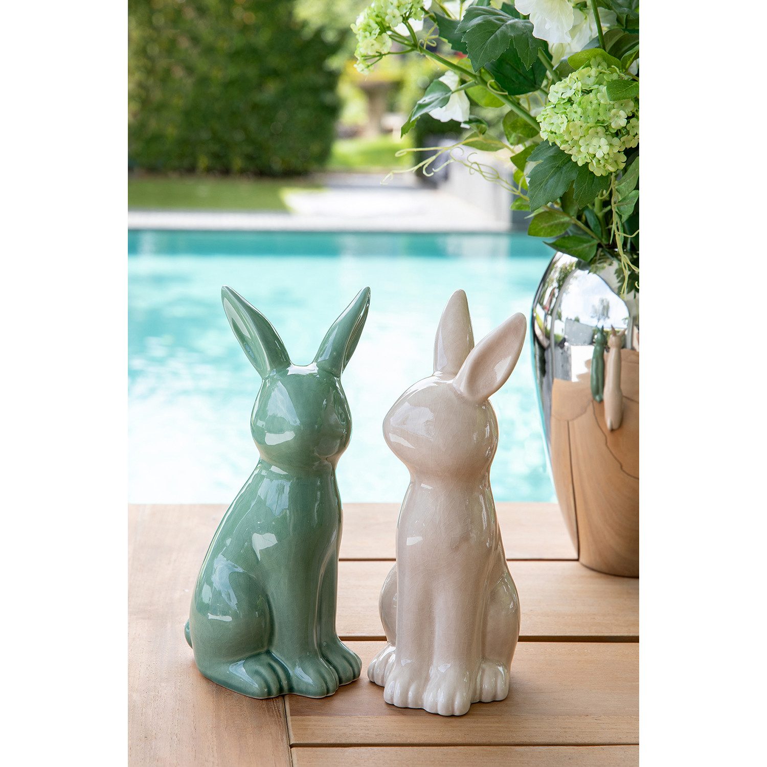 Fink Dekofigur FABIUS Figur - beige - Keramik - H. 25cm x B. 10,8cm - Dekohase (1xDeko Hase, Figur - Schmuckfiguren), Dekofiguren Set - Stilvolle Figuren & Dekoobjekt für Ihr Zuhause