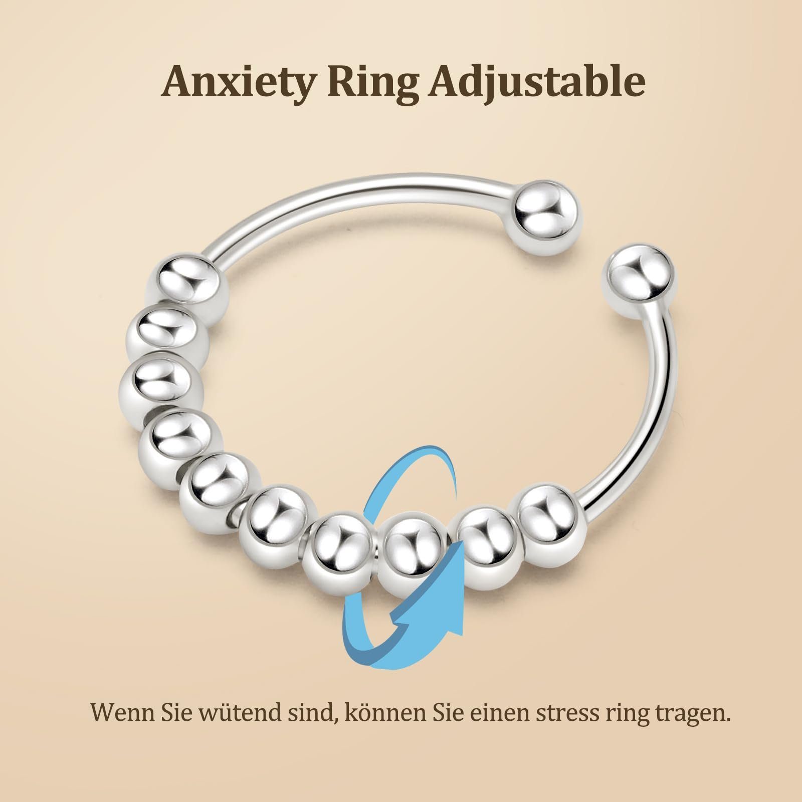 POCHUMIDUU Fingerring Anxiety Silber Stress Frauen Verstellbar Ring Spinner Ringe, Ring 925 Anti