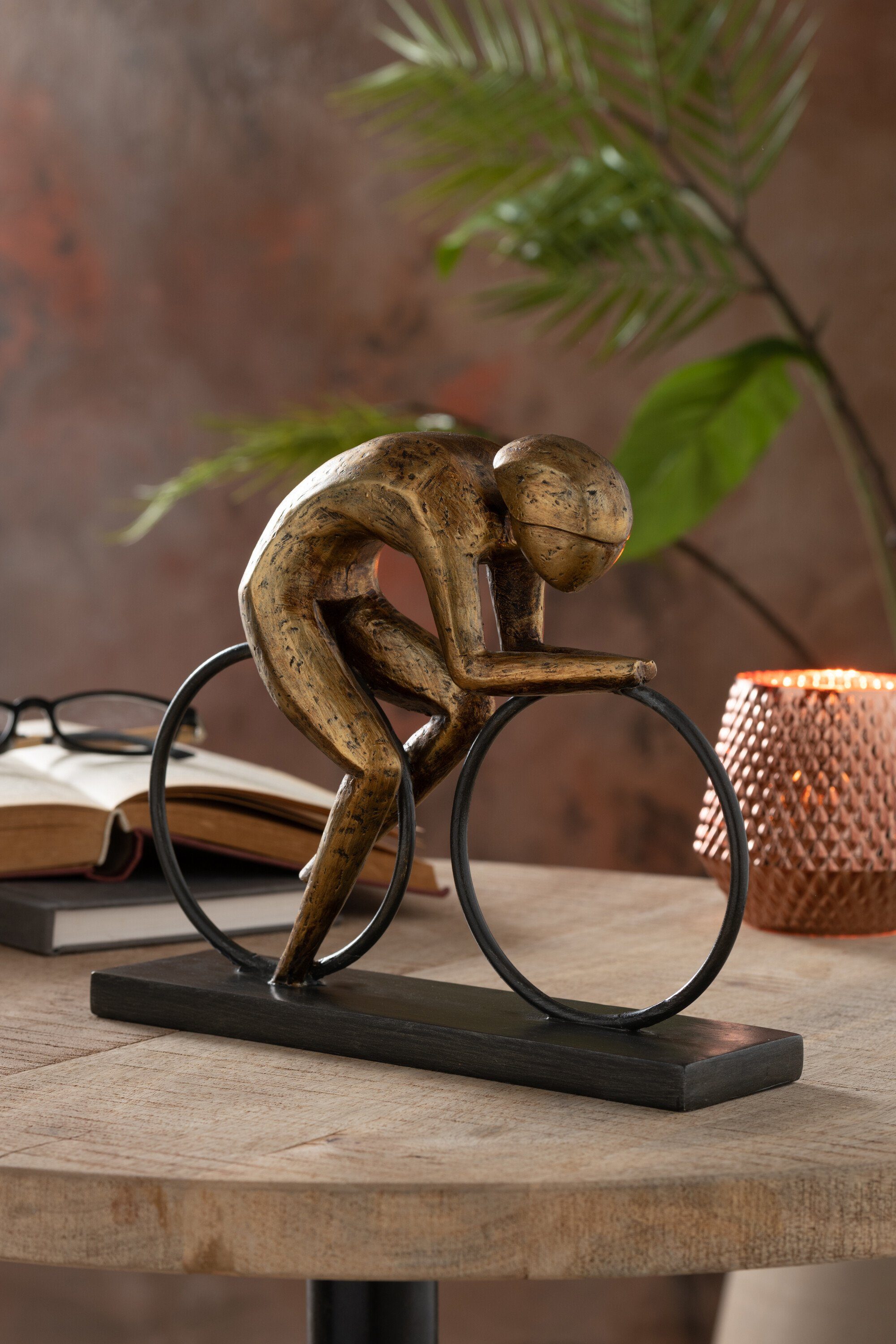 MF Dekoobjekt Radfahrer Skulpturen auf Basis, Polyresin, Gold