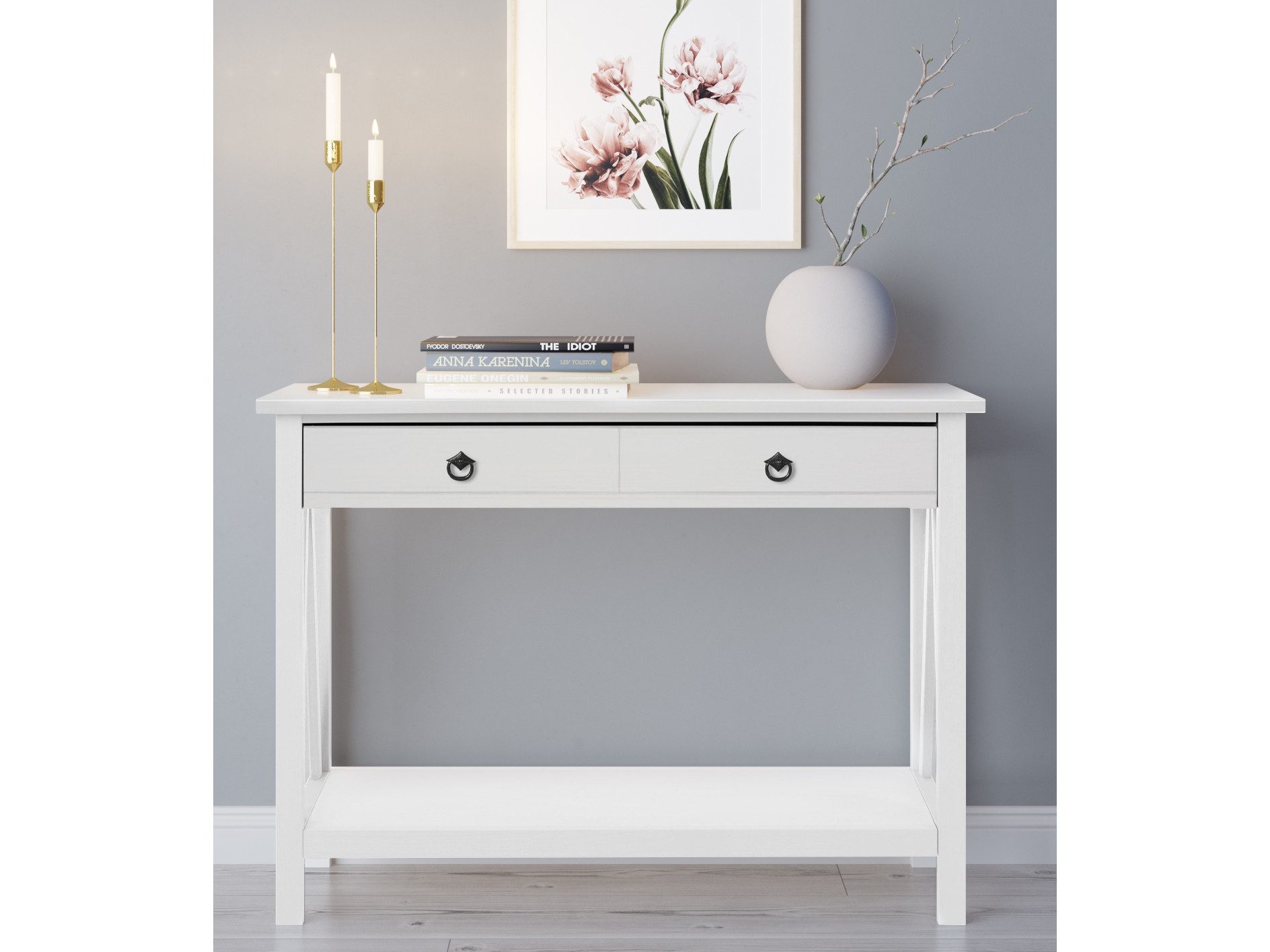 loft24 Konsolentisch Tulle - Flurtisch Eingangstisch Beistelltisch Telefontisch Dielentisch, Flurtisch mit Schublade, Sideboard schmal, Kiefer, Ablagetisch, weiß