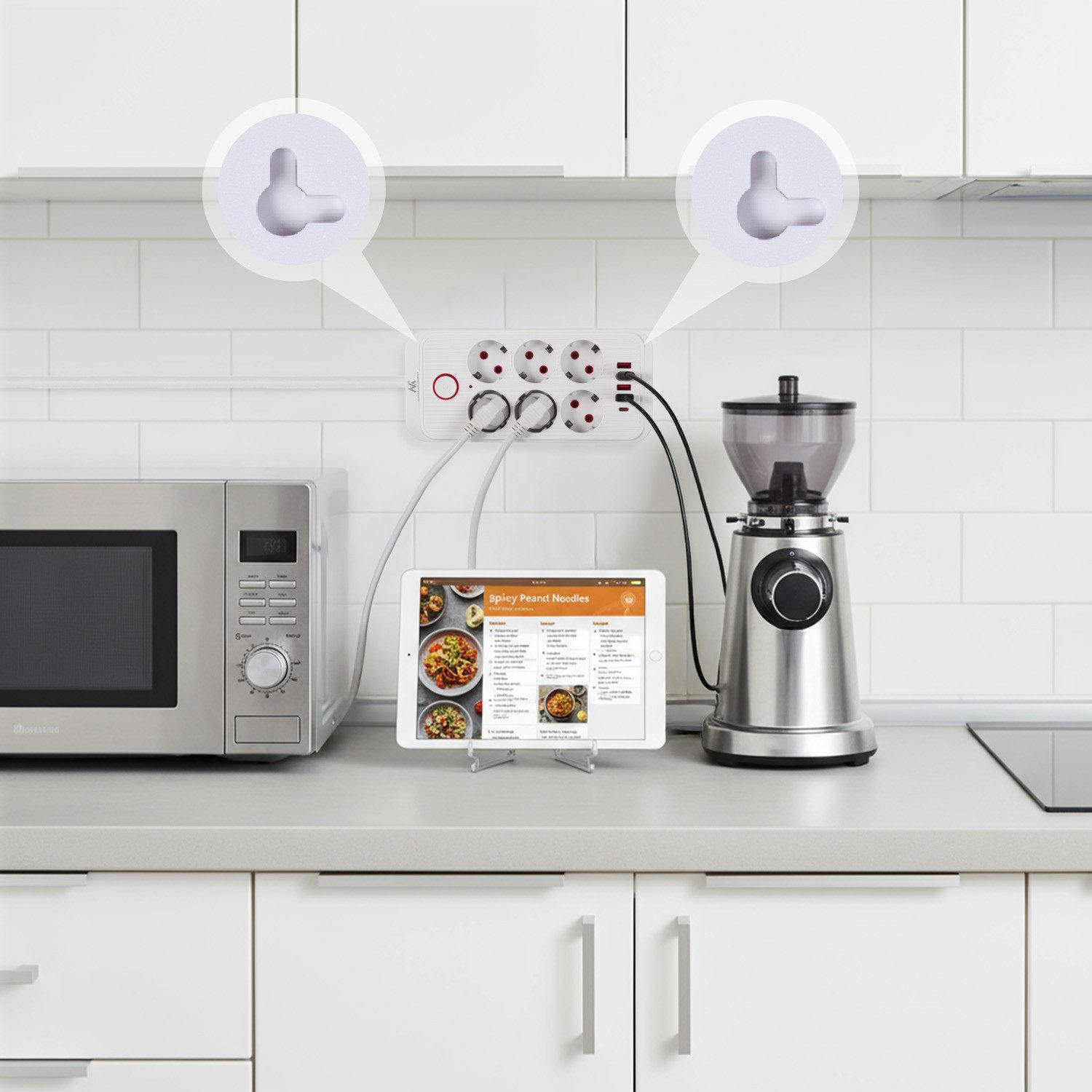 Maclean Steckdosenleiste 6 Steckdosen 2500W 4xUSB Mehrfachsteckdose 6-fach (Ein-/Ausschalter, Kabellänge 3 m), 110-240V AC 50/60Hz, 2,1A max 2500W – Bild 4 von 5