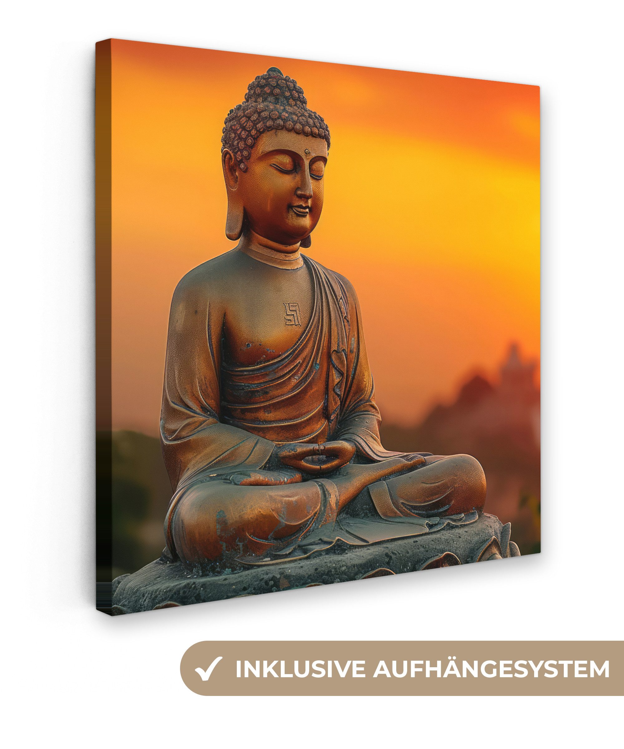 OneMillionCanvasses® Leinwandbild Buddha - Bild - Sonnenuntergang - Buddha - Zen - Japan, Fotodruck (1 St), Wandbild, Deko Schlafzimmer Wohnzimmer Flur 20x20 cm