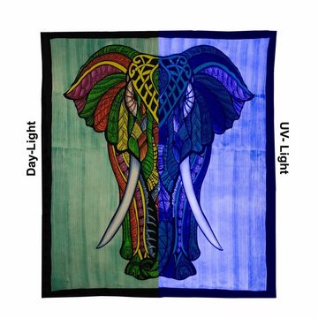Wandteppich Tagesdecke Wandbehang Elefant Meditation UV Aktiv ca. 200 x 230 cm, KUNST UND MAGIE