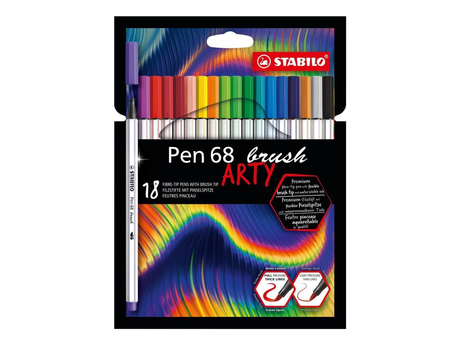 STABILO Pinselstift STABILO Pen 68 brush ARTY Premium-Filzstift - 18er Kartonetui