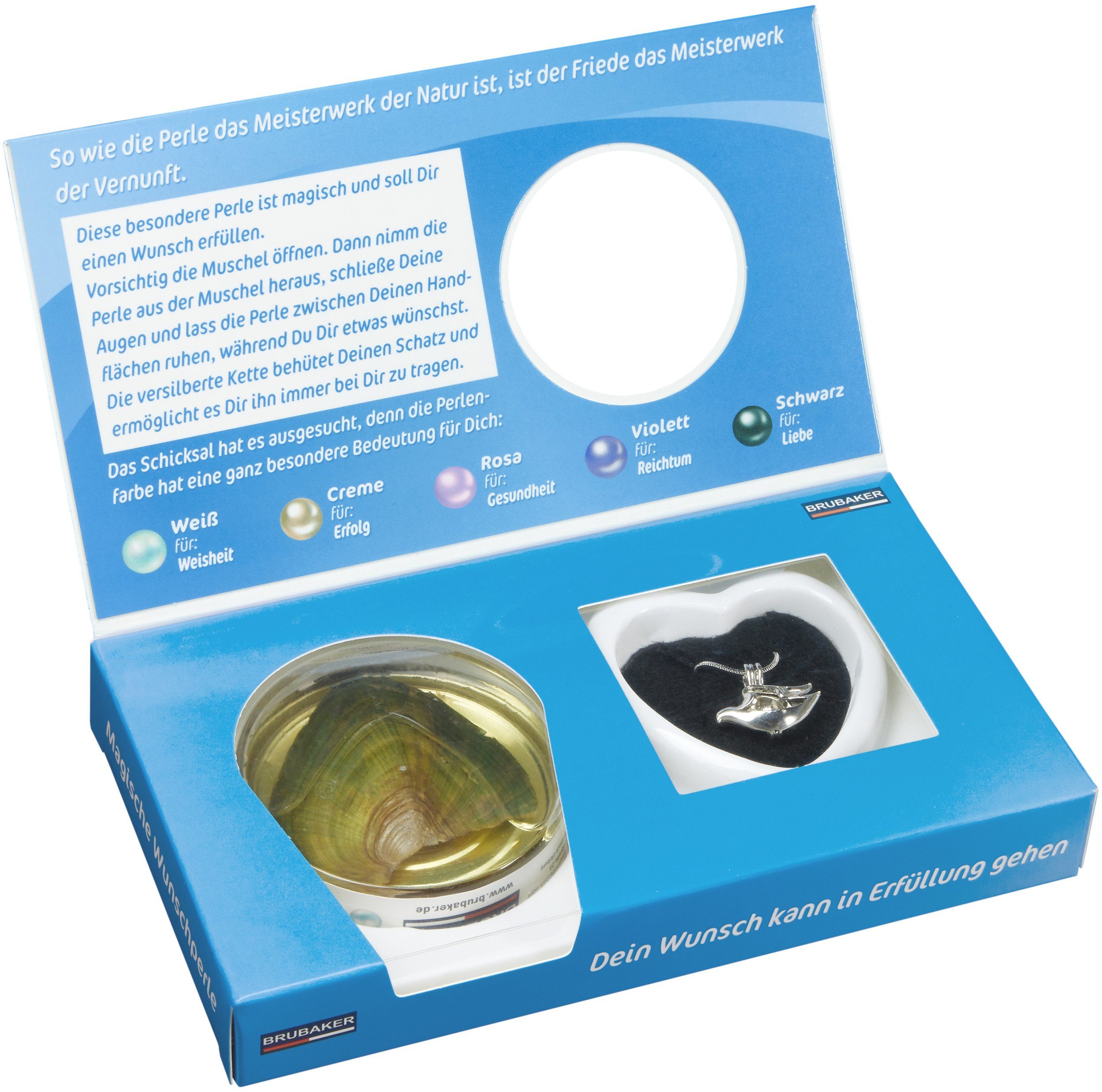 BRUBAKER Perlenketten-Set Deine Persönliche Wunschperle - Frieden (Geschenkset für die Freunde und Familie - Friedens-Perle, Muschel mit echter Perle als Schmuck - Set), Halskette mit Silber Friedenstaube Anhänger