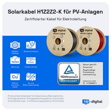 HB-DIGITAL 2x 1m Solarkabel 6mm2 mit Solarstecker Verlängerungskabel rot/schwarz Solarkabel, Solarstecker, (200 cm), TÜV Rheinland zertifizierte PV Kabel 6mm2 für Solaranlagen