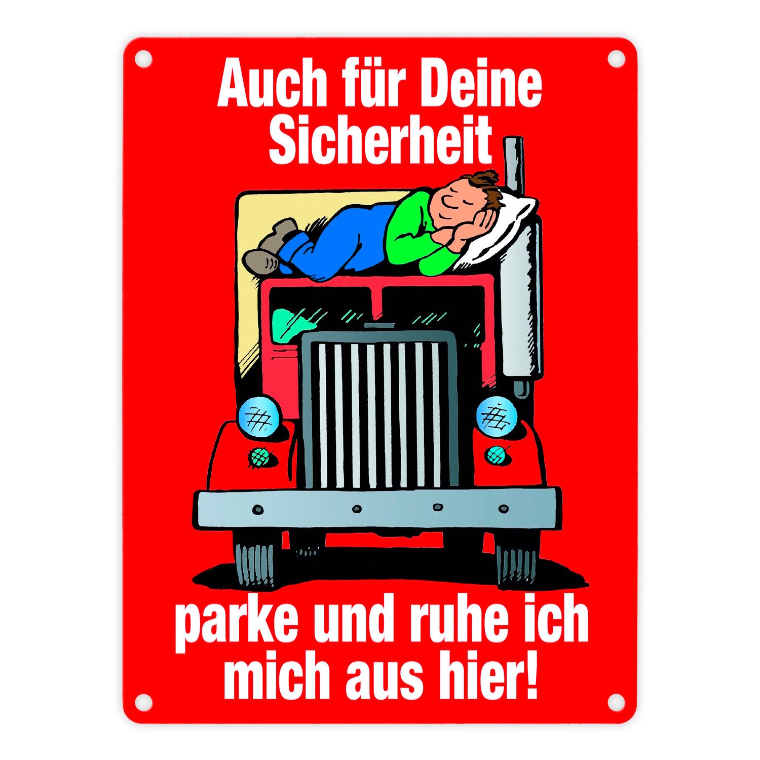 Metallschild Ruhezeit für LKW-Fahrer Comic Metallschild in 15x20 cm in rot