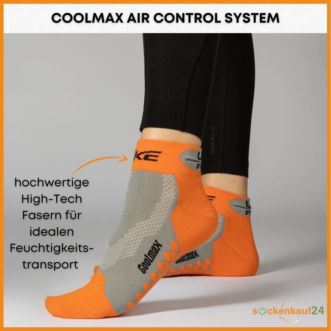 sockenkauf24 Funktionssocken Coolmax LED Fahrrad-Socken für Herren & Damen (Schwarz/Orange/Grau, 3-Paar, 43-46) Reflektor Radsport Socken 50303P WP