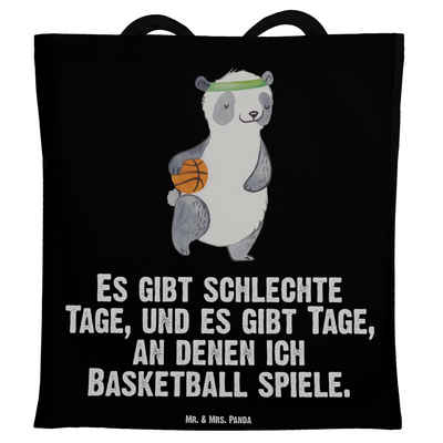 Mr. & Mrs. Panda Tragetasche Panda Basketball - Schwarz - Geschenk, Jutebeutel, Stoffbeutel, Beute (1-tlg), Lange Tragegriffe