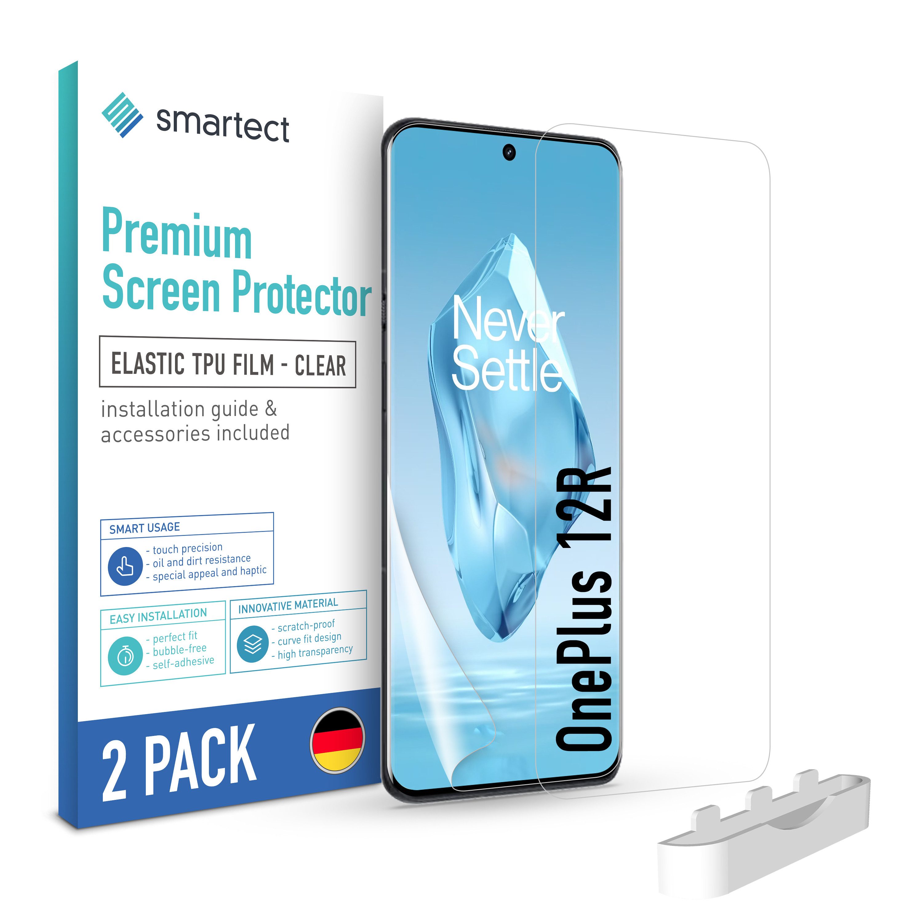 smartect Displayschutzfolie TPU Schutzfolie Klar für OnePlus 12R, 2 x Front für OnePlus 12R, 2 Stück, Anti-Fingerabdruck, Blasenfreie Installation