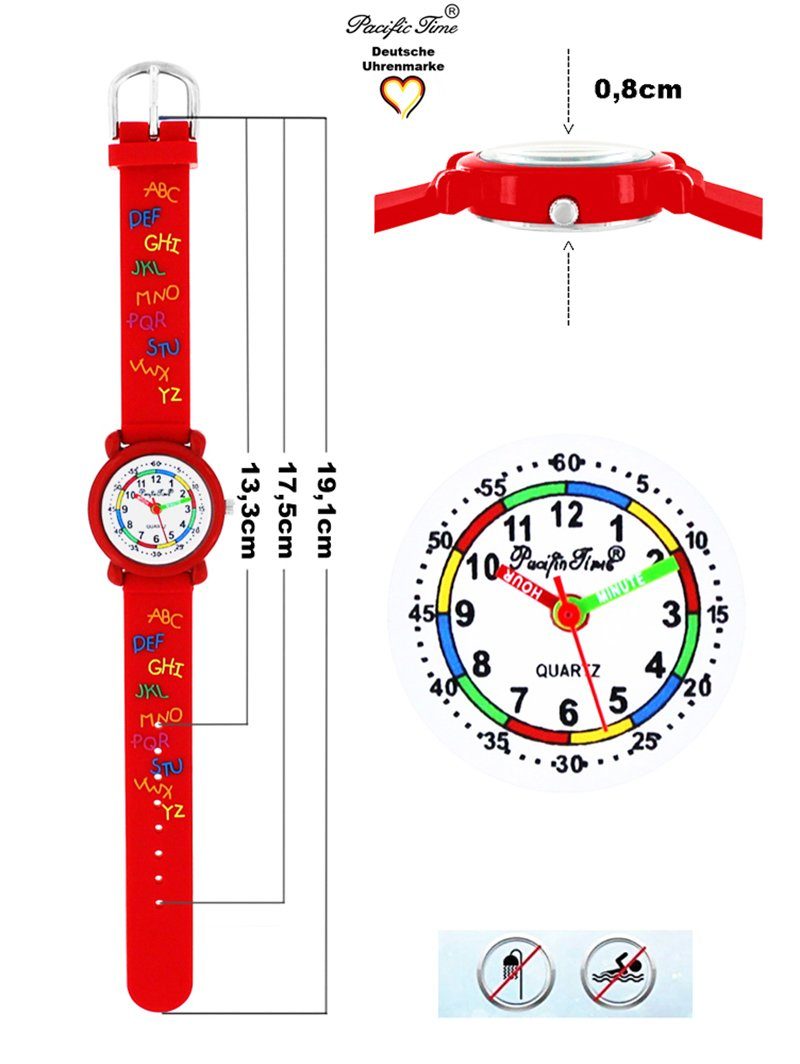 rot Time Armbanduhr Pacific Gratis Kinder Silikonarmband, Quarzuhr Versand Lernuhr ABC