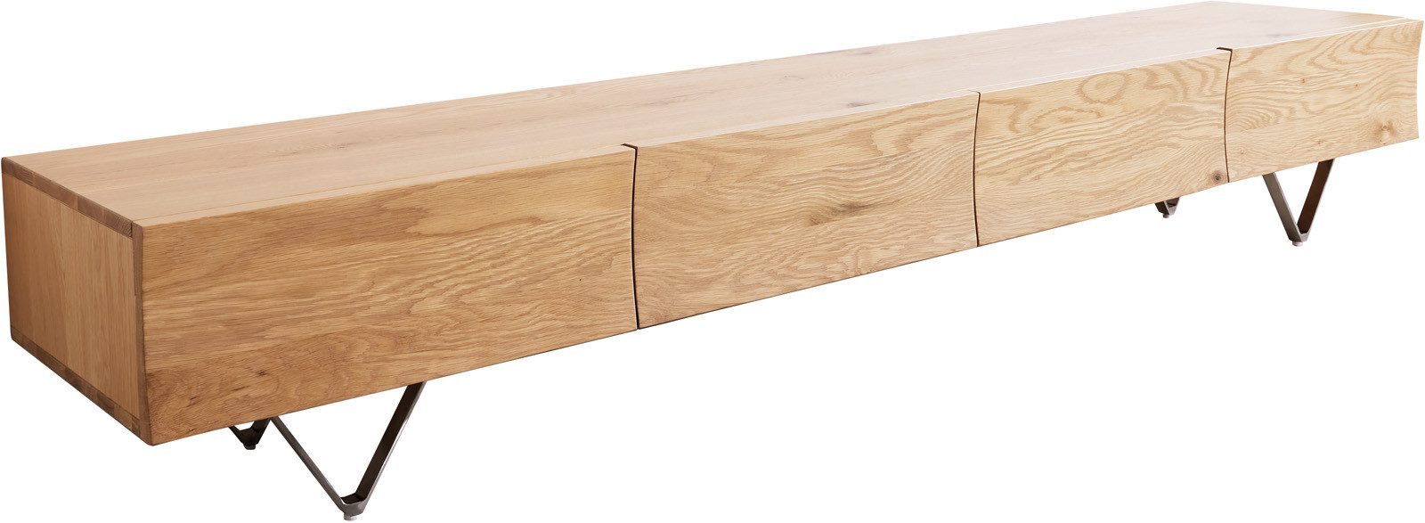 DELIFE Lowboard Wyatt, Eiche Natur 220 cm 4 Schübe V-Fuß Edelstahl Lowboard günstig online kaufen