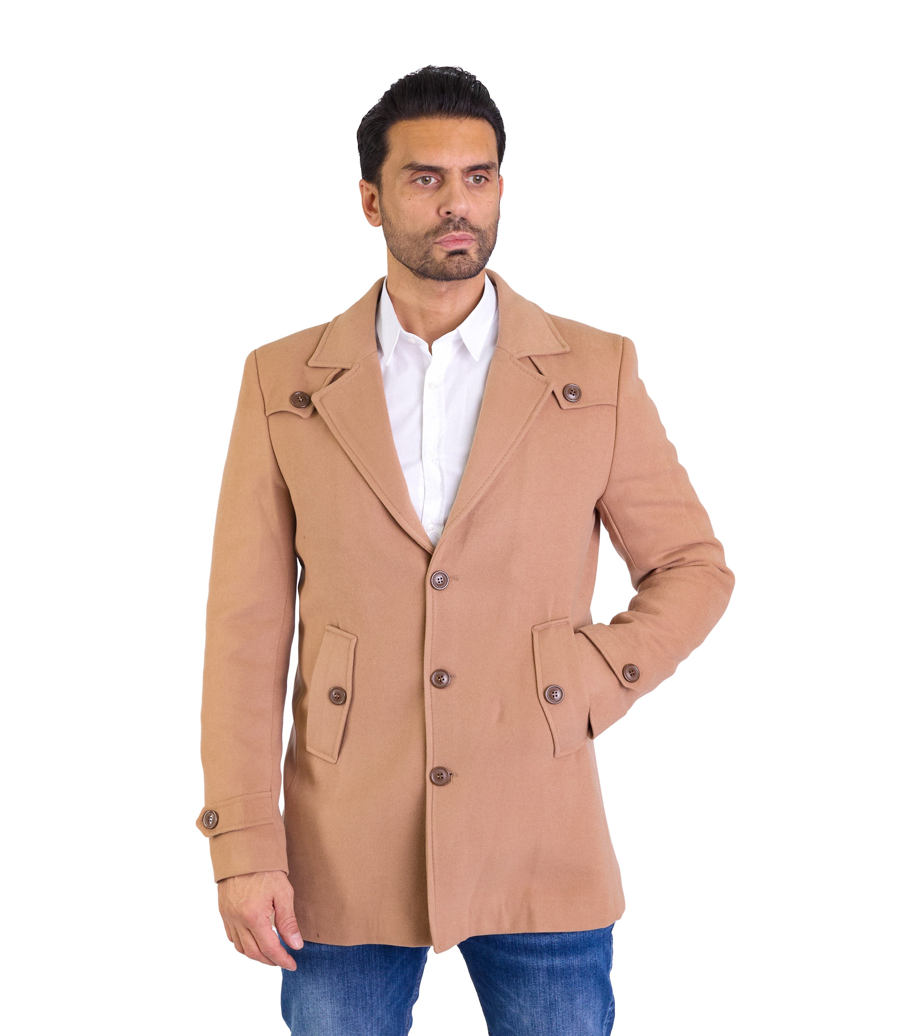 Denim Distriqt Wintermantel Feiner Herren Designer Wintermantel Beige Gr.54 entspricht XL Ärmellaschen sowie Schulterlaschen
