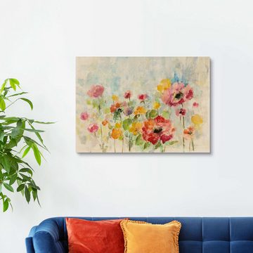 Posterlounge Holzbild Silvia Vassileva, Blumen im Sommerregen, Wohnzimmer Malerei