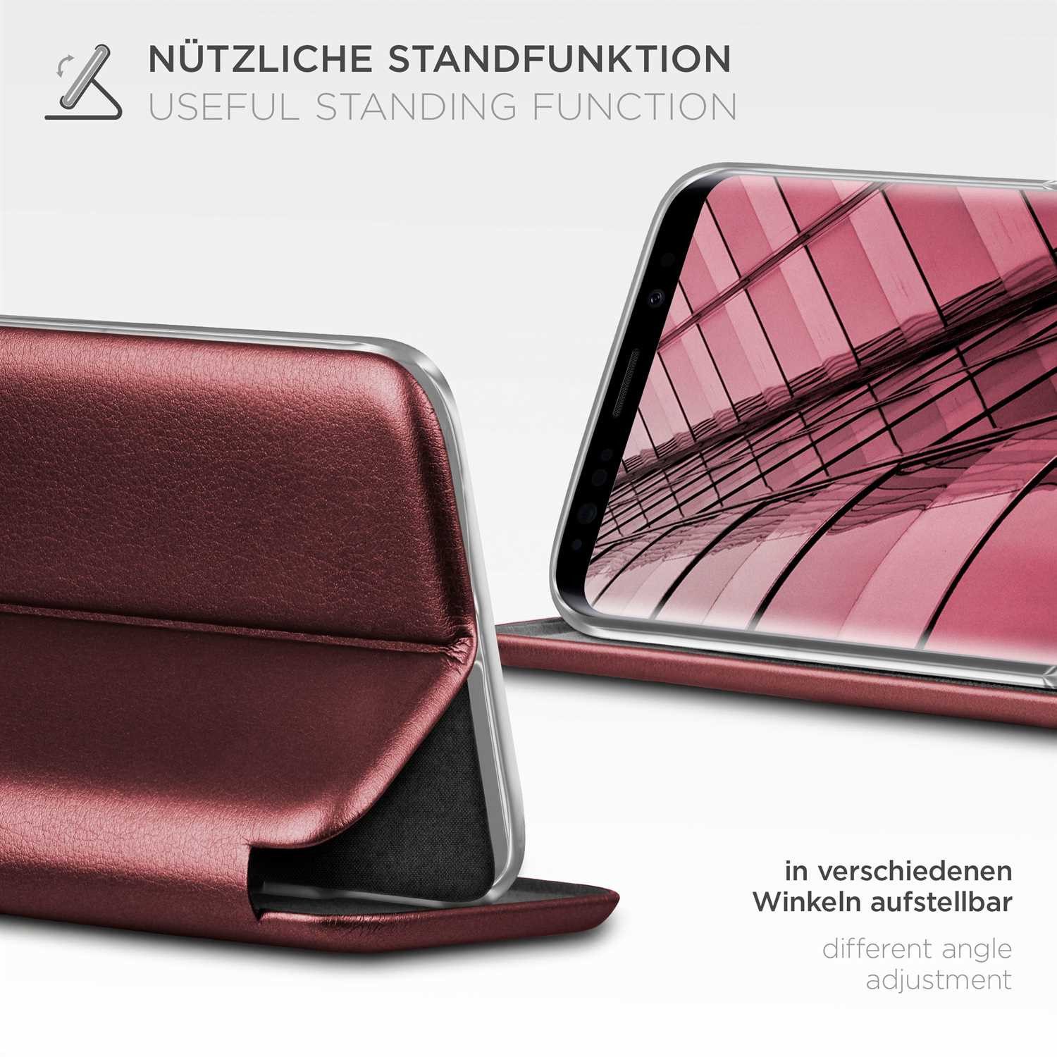 ONEFLOW Handyhülle für Samsung Galaxy S9 Premium Hülle Business Cover Rot 5,8 Zoll, 360 Grad Schutzhülle Flip Case Etui Klapphülle Dünn Leder Handy Tasche