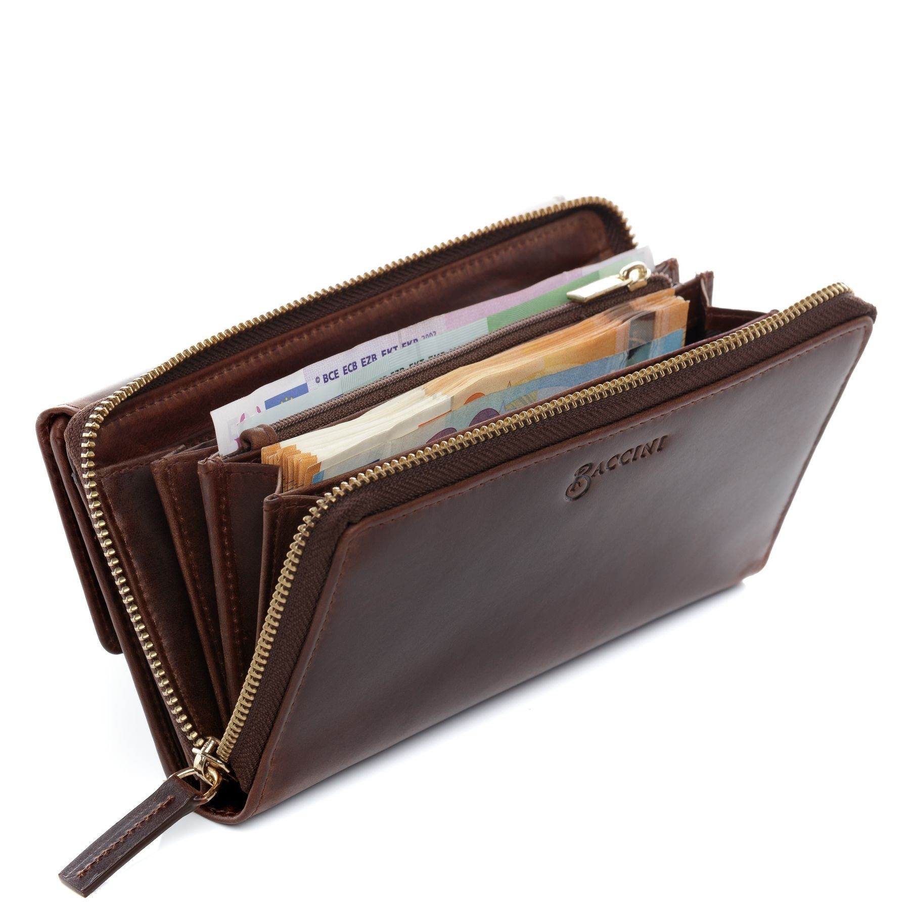 Wallet, Echtleder Damen, braun-cognac Leder Brieftasche Geldbörse LIA, für Portemonnaie BACCINI Damen Geldbeutel