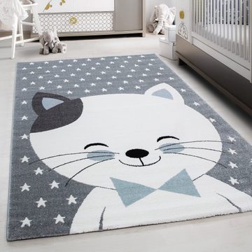 Teppich Niedliches Katze design, Teppium, Rechteckig, Höhe: 11 mm, Kinderteppich Katze Design Blau Baby Teppich Kinderzimmer Pflegeleicht