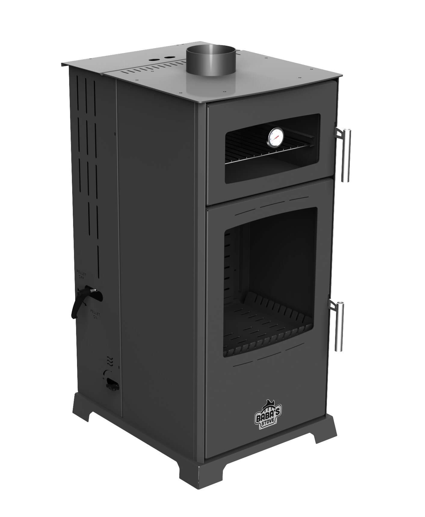Baba's Gold Hybrid Pellet and Wood Combination Stove with Baking Compartment, 12 kW, Continuous Burning, Black Wood Stove