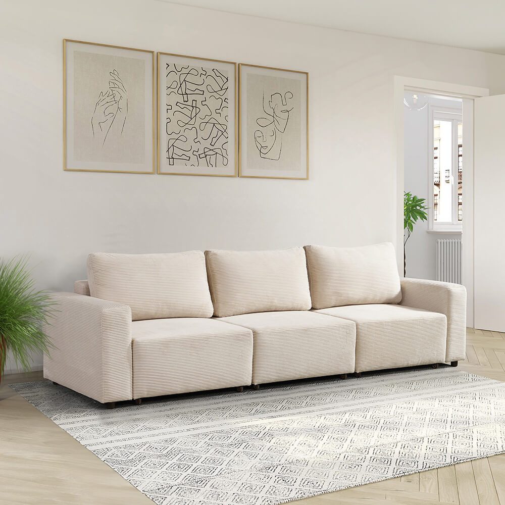 HOME DELUXE Schlafsofa VINA M - 295 x 92 x 85 cm, ausziehbare Liegefläche, inkl. Schlaffunktion, Cordsofa