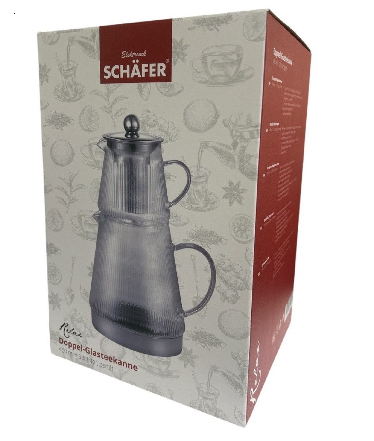 Schäfer Elektronik Caydanlik-Teekanne Teekannen-Set aus Glas mit Edelstahlfuß – 450 ml & 1,5 L