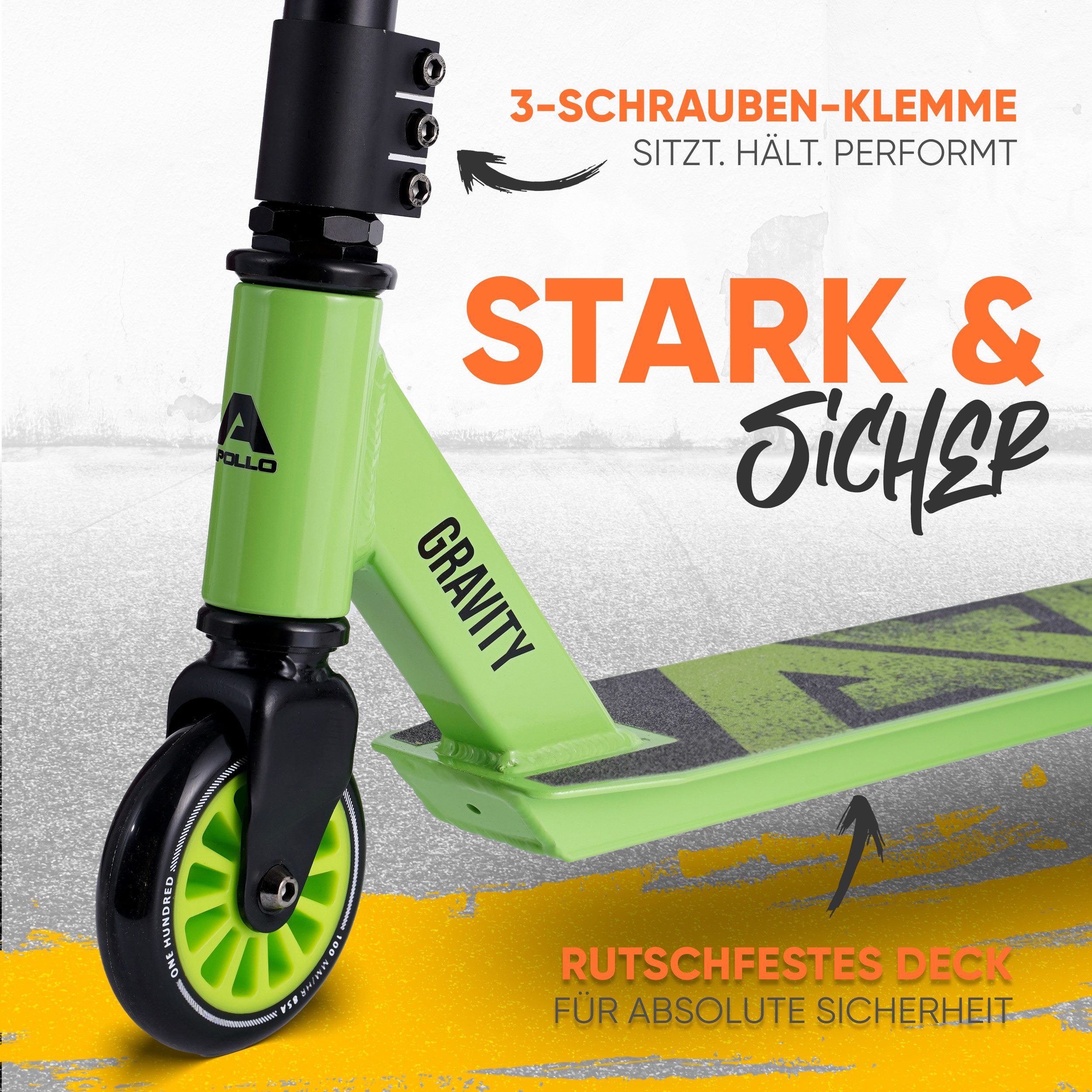 Apollo Stuntscooter Gravity - Fun-Kickscooter für Kinder und Teenager, Hohe Belastbarkeit (bis 100kg) und einfaches Handling. – Bild 2 von 5