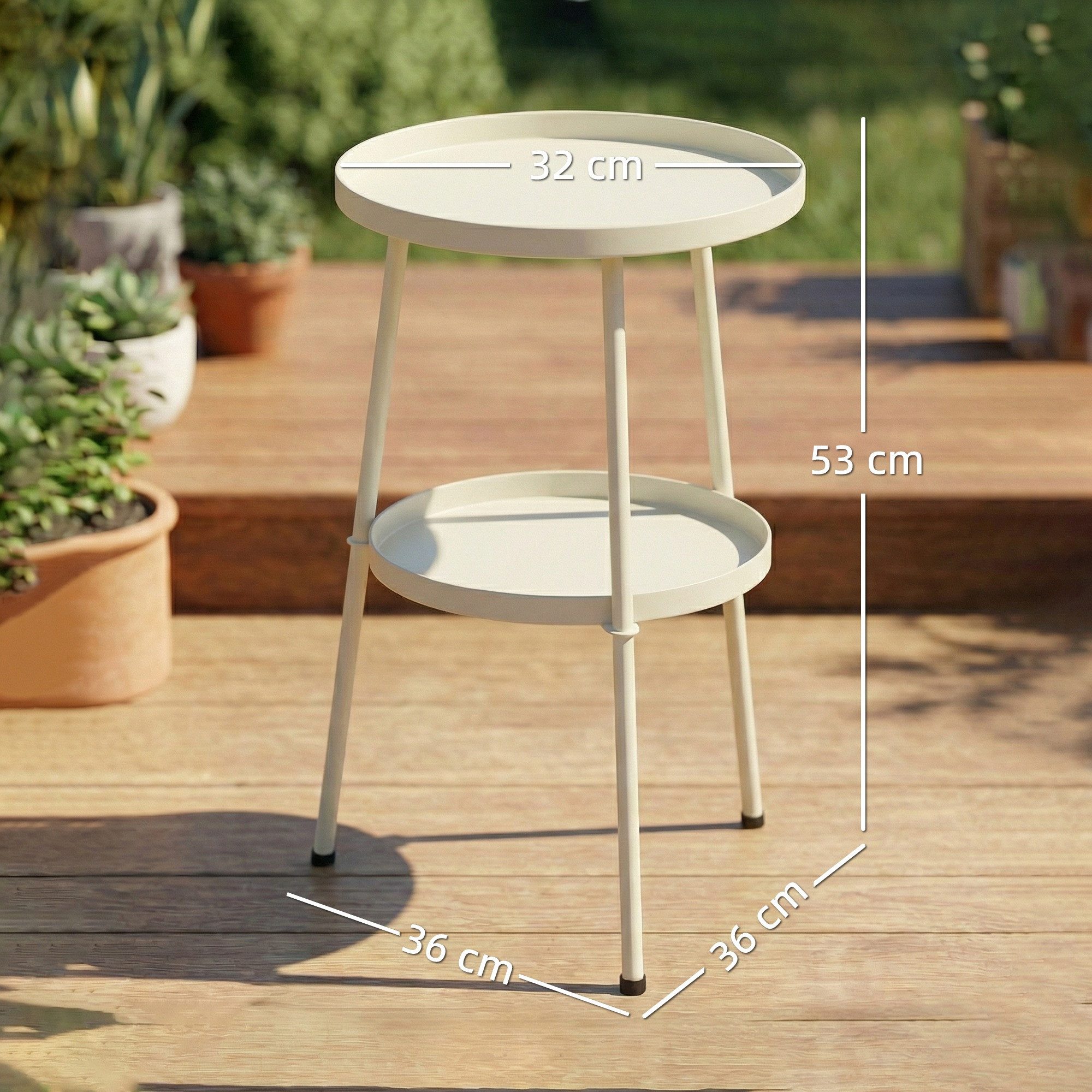 Outsunny Beistelltisch Outdoor Esstisch Campingtisch Beistelltisch (36 cm Gartentisch, 1-St., rund Balkontisch), aus Metall für Garten Terrasse Balkon Cremeweiß