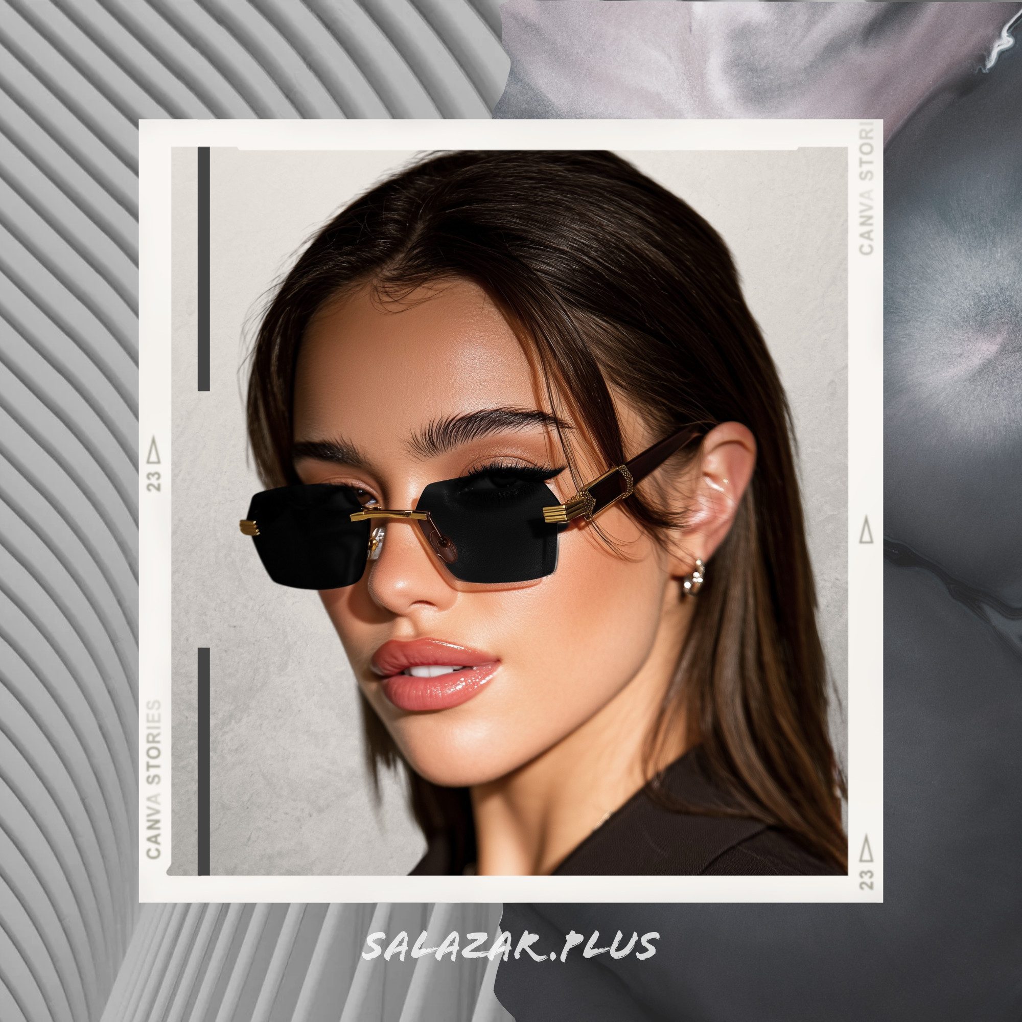 salazar.plus Sonnenbrille Randlos Rechteckig Unisex 2 Farben Rahmenlos Damen Herren Brille – Bild 2 von 5
