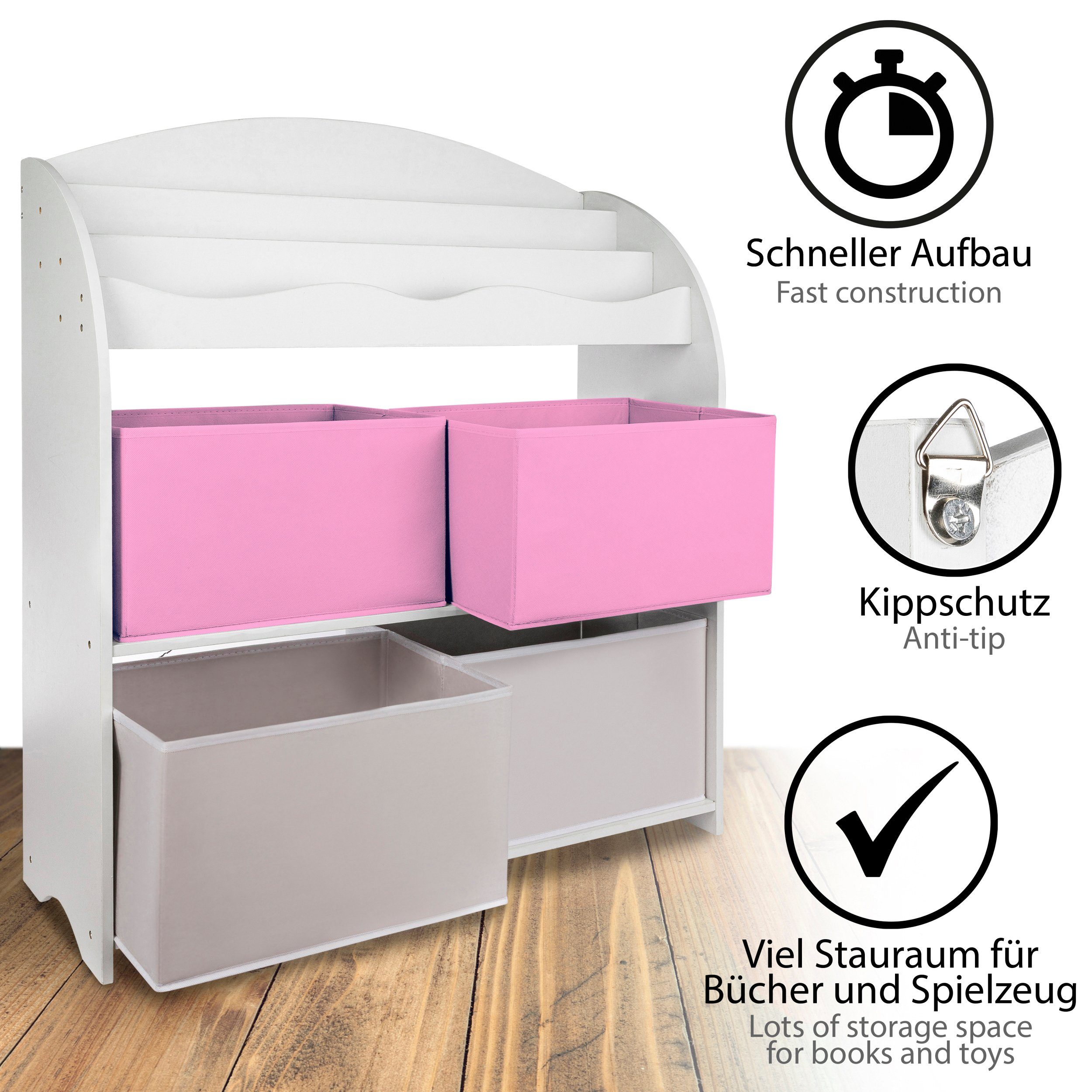ONVAYA Bücherregal Kinder-Bücherregal Weiß, Kinderregal mit Boxen, Aufbewahrung
