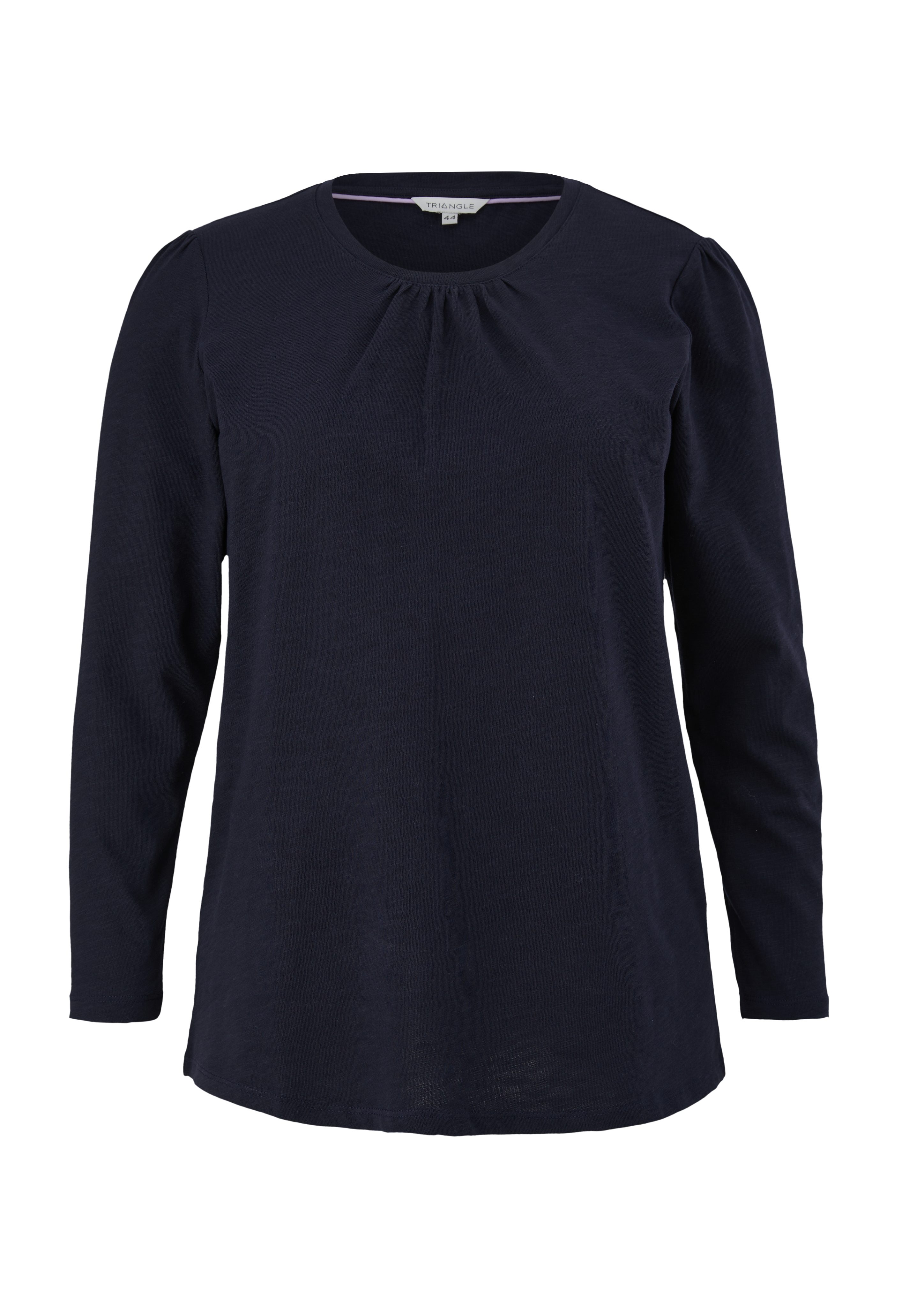 TRIANGLE Langarmshirt Longsleeve aus Baumwolle Raffung, Stickerei navy