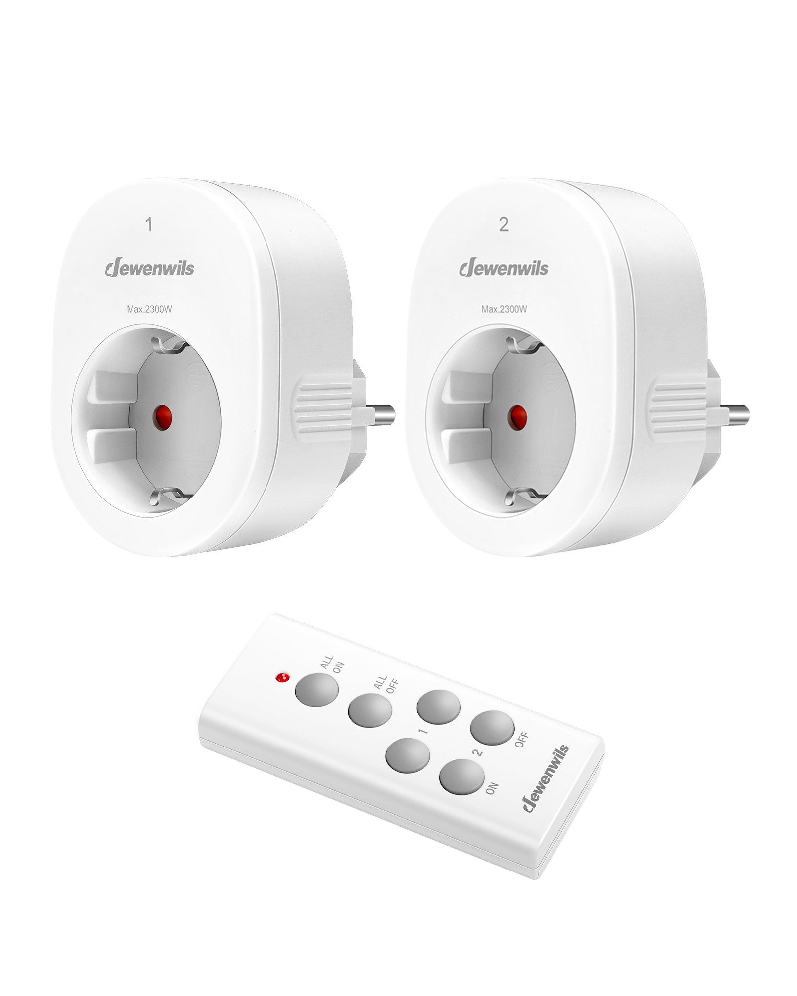 DEWENWILS Funksteckdose mit Fernbedienung, max. 2300 W, 2-St., 30M Reichweite, Erweiterbarer Lichtschalter für Feiertagsdeko