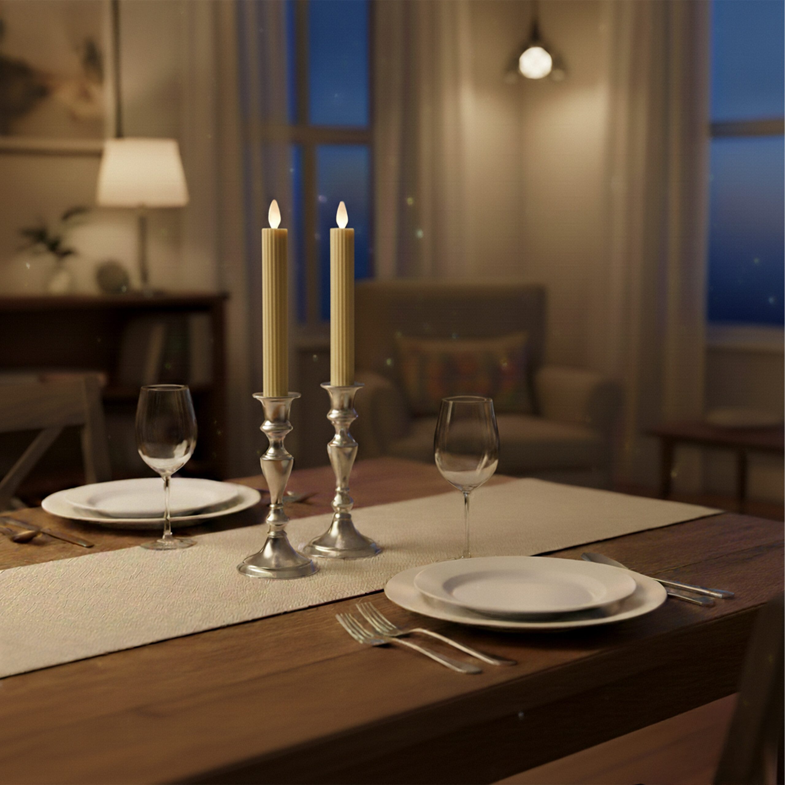 relaxdays LED-Kerze LED Stabkerzen 2er Set, Beige