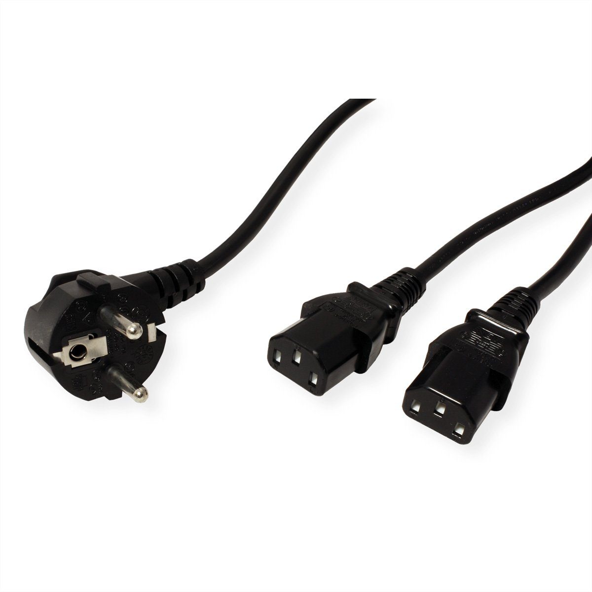 ROLINE Y-Netzanschlusskabel Stromkabel, Schutzkontakt, CEE 7/7 Männlich (Stecker), IEC320 C13, Kaltgeräte, 10A Weiblich (Buchse) (200.0 cm) schwarz