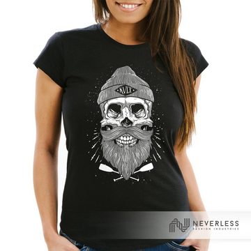 Neverless Print-Shirt Damen T-Shirt Captain Skull Beard Totenkopf Bart Kapitän Slim Fit Neverless® mit Print