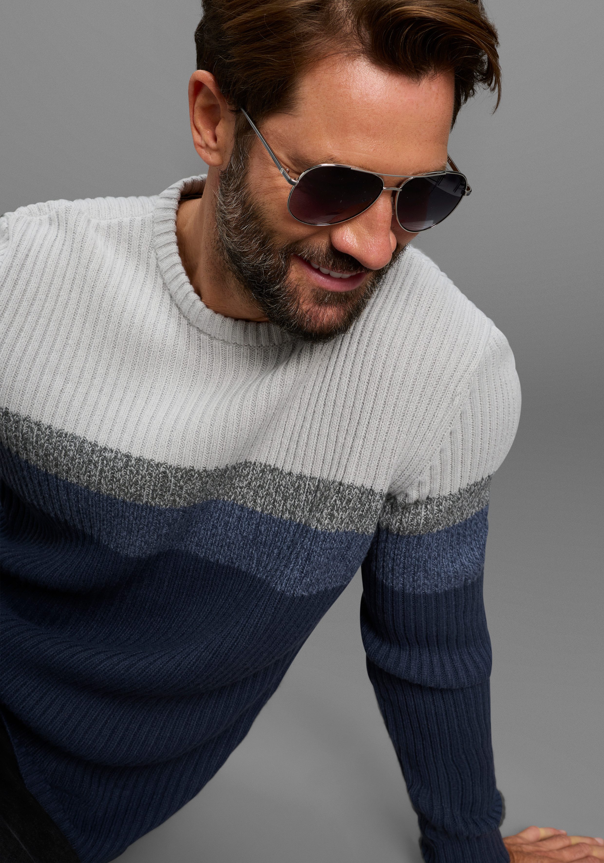 Man's World Rundhalspullover Neue Kollektion! Highlight angesagte Streifen-Optik melierter Streifen,weicher Griff, Perfekt für die kältere Jahreszeit