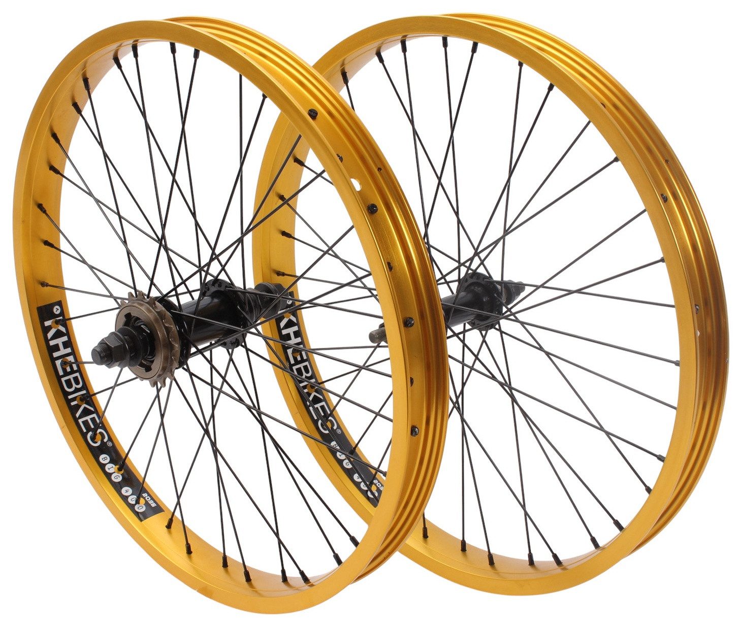 KHEbikes Fahrrad-Laufrad KHE PRISM BMX Laufradsatz 20 Zoll Gold 38 mm 16T Freilauf (Komplettset: Vorder- und Hinterrad)