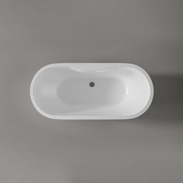 Bernstein Badewanne ROMA PLUS, (modernes Design / Acrylwanne / Sanitäracryl / mit Siphon), freistehende Wanne / Weiß Glänzend / 165,5 cm x 74,5 cm / Acryl / Oval