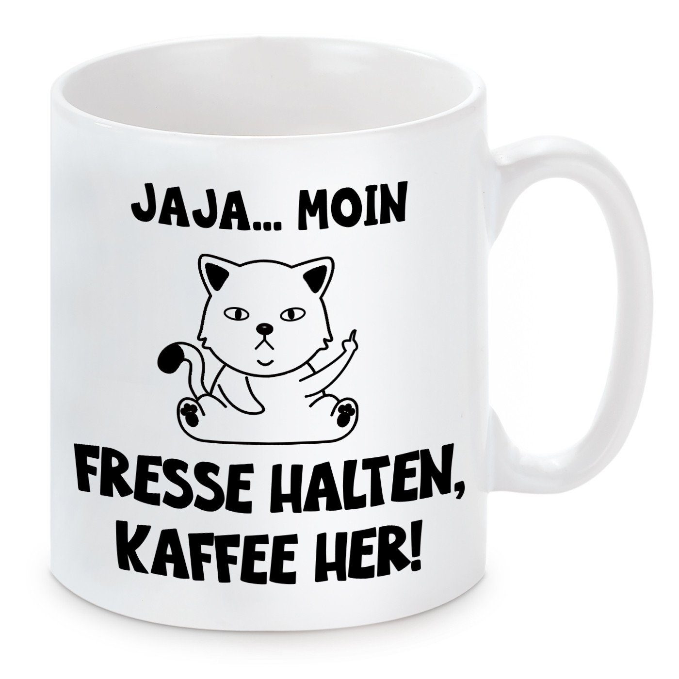 Tasse Kaffeebecher mit Motiv JAJA...MOIN - FRESSE HALTEN, KAFFEE HER!