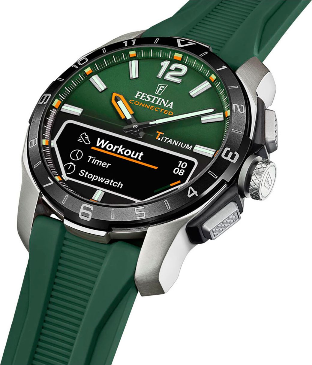Festina Connected D Smartwatch, Quarzuhr, Armbanduhr, Herrenuhr, Schrittzähler, Weltzeit, Stoppfunkt.