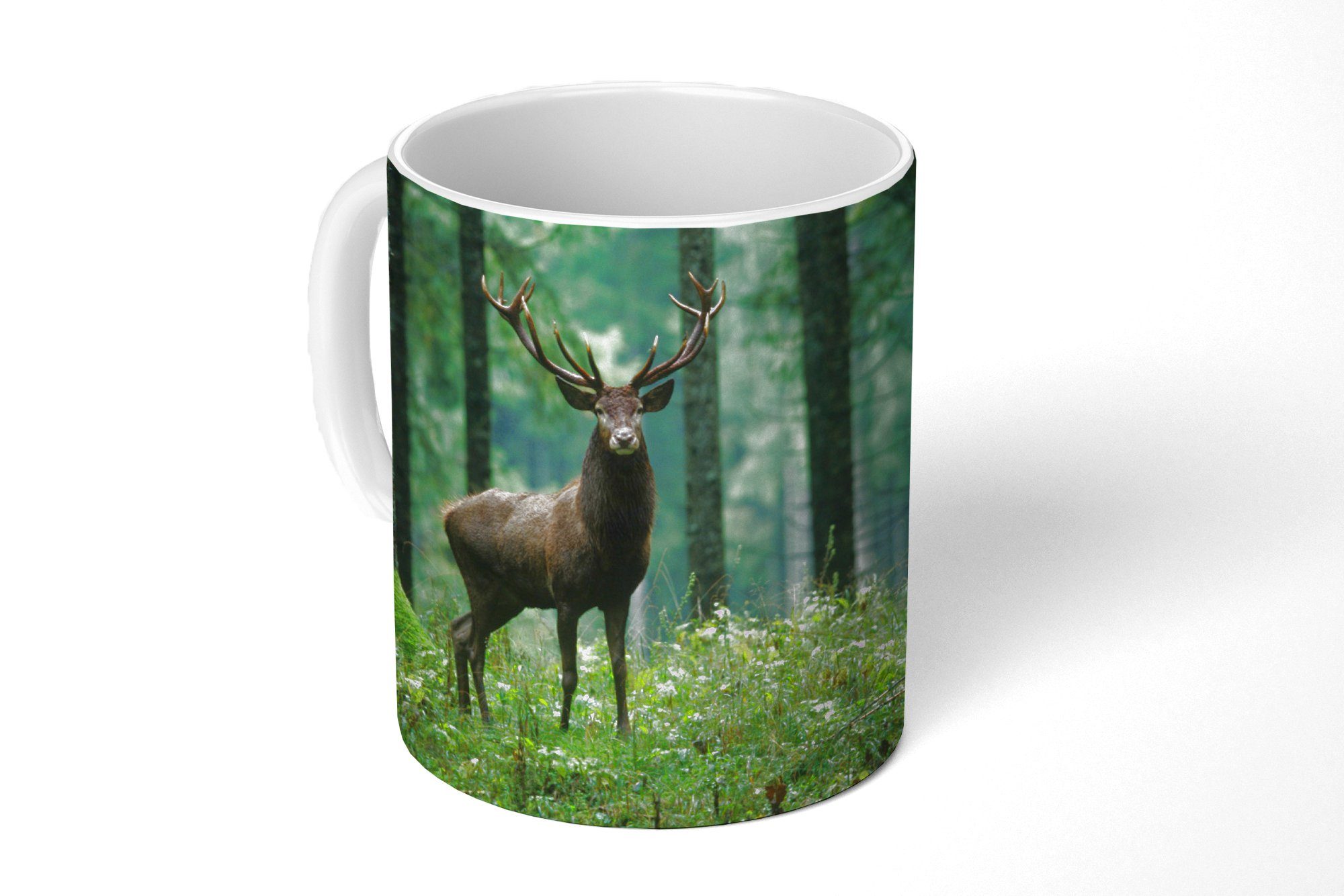 MuchoWow Tasse Hirsche - Wald - Bäume - Tiere - Natur, 1-tlg., Keramik, Kaffeetassen, Teetasse, Becher, Kaffeebecher, Geschenk