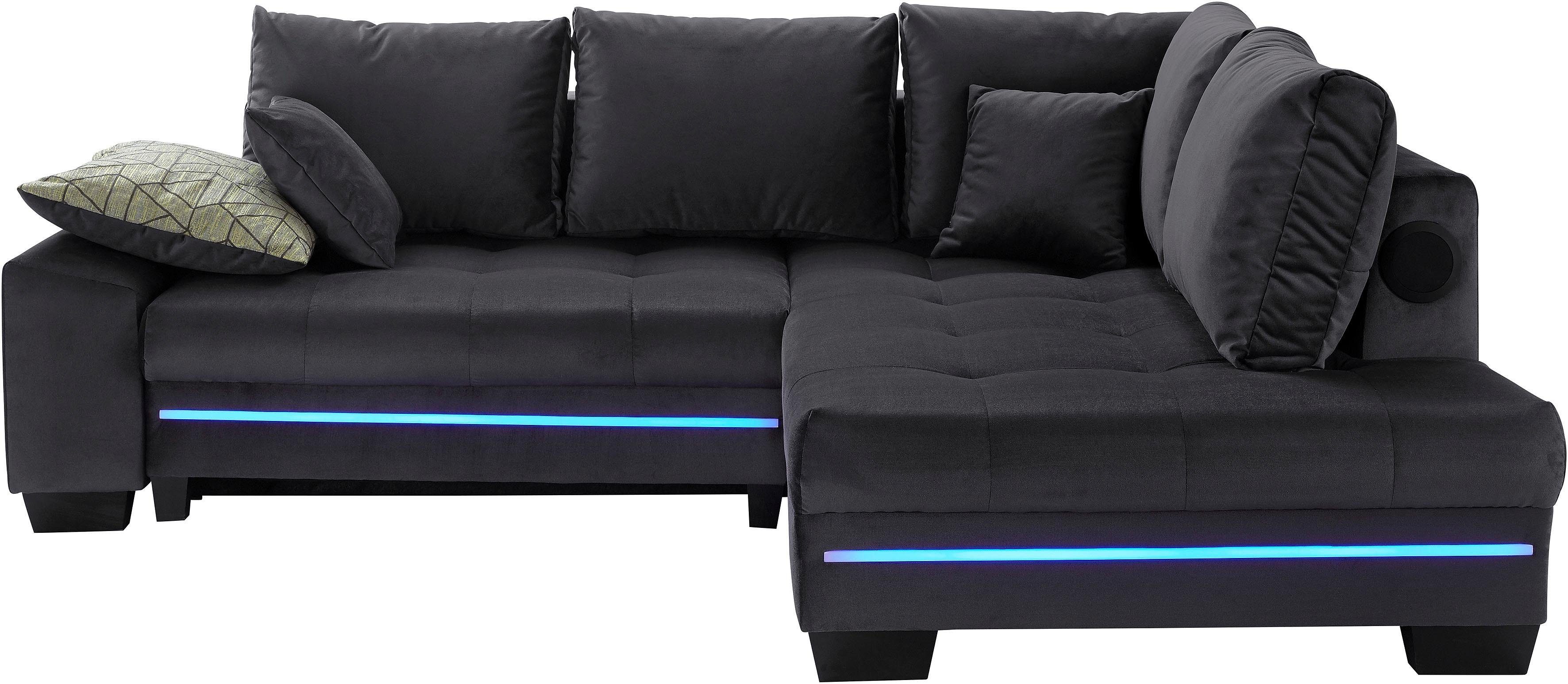 Mr. Couch Ecksofa Nikita L-Form, wahlweise mit Kaltschaum (140kg Belastung/Sitz), mit RGB-Beleuchtung