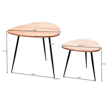 Wohnling Satztisch WL5.977 (2er Set Akazie Massivholz Metall, Sofatisch Klein), Design Wohnzimmertisch, Beistelltisch 2-teilig