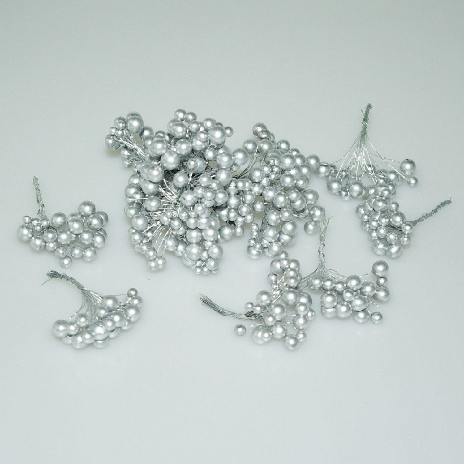 Deko AS Bastel-Armband Mini-Beerenbündel am Draht - Silber - 1 VE = 30 Bündel mit ca. 24 Be