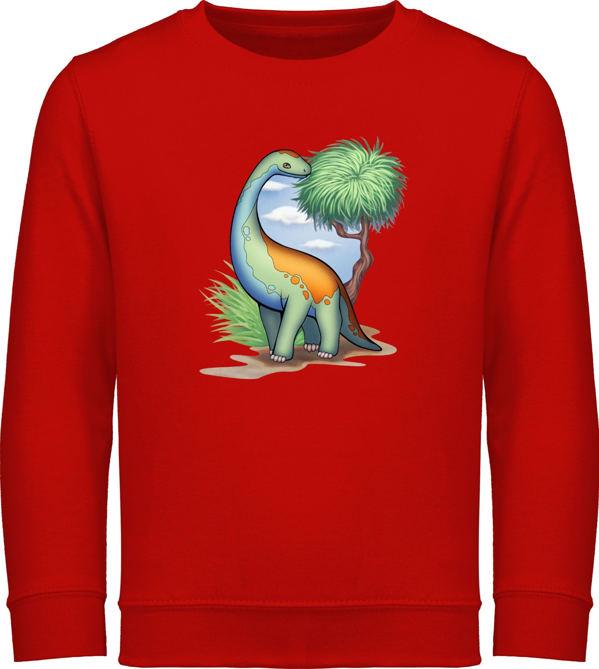 Shirtracer Sweatshirt Dino - Langhals Tiermotiv Animal Print 2 Rot