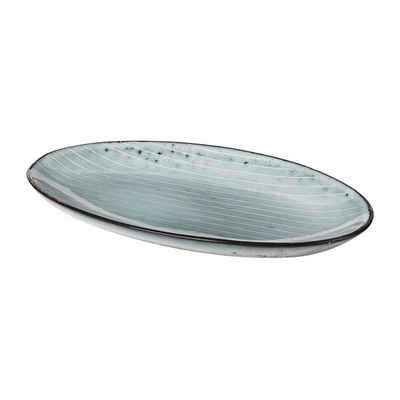 Broste Copenhagen Servierplatte NORDIC SEA Platte oval S 13,6 x 22 cm, Steingut, (Servierplatte)