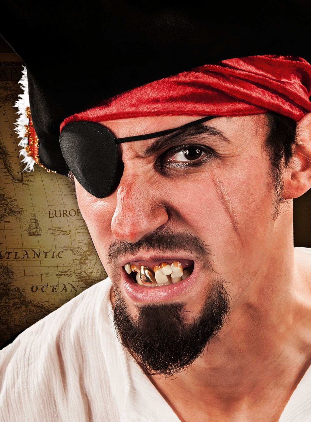 Maskworld Kostüm Pirat Zähne mit Goldzahn, 40