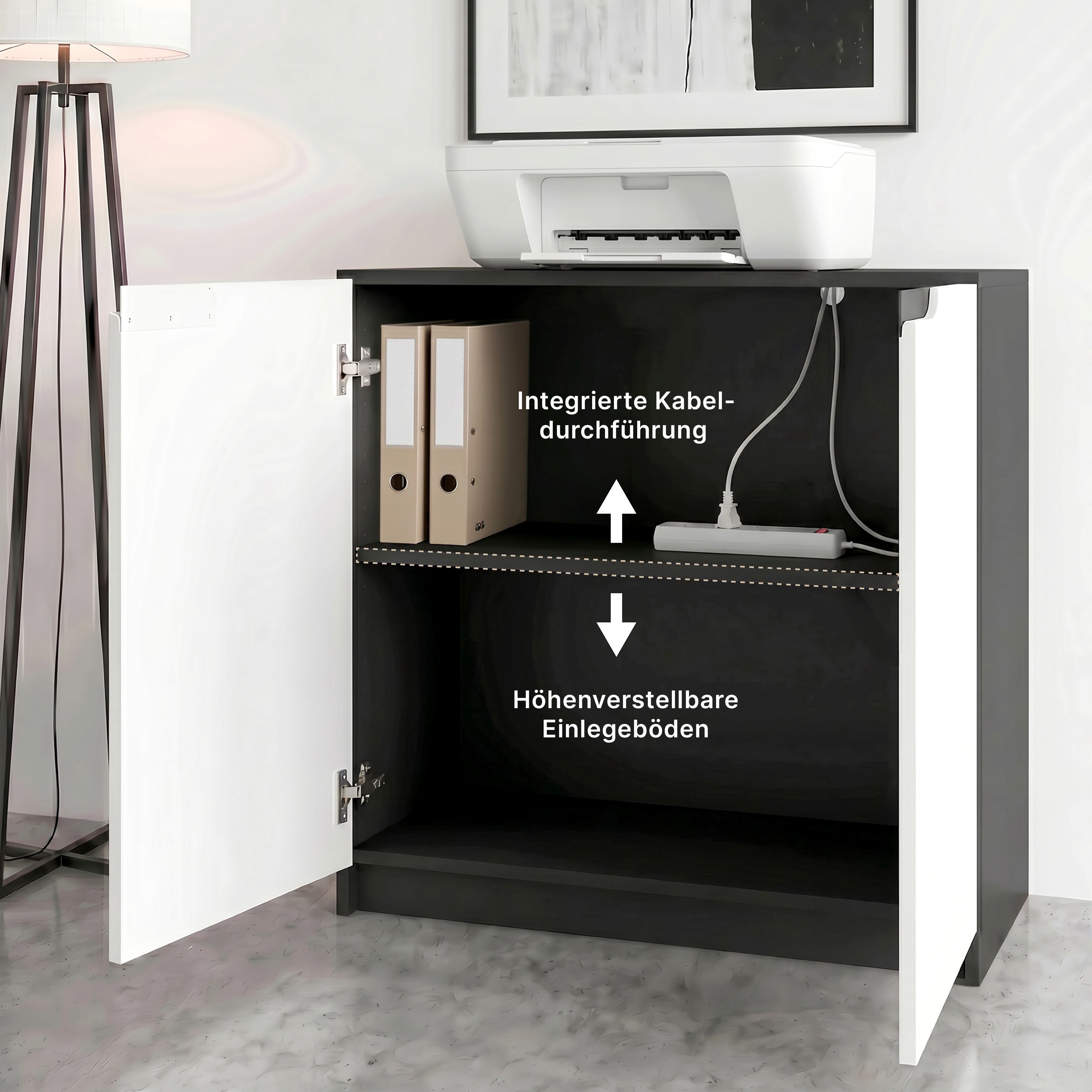 Vladon Kommode Logan (Kommode, mit 2 Türen), Schwarz matt/Schwarz matt (82 x 78 x 37 cm)