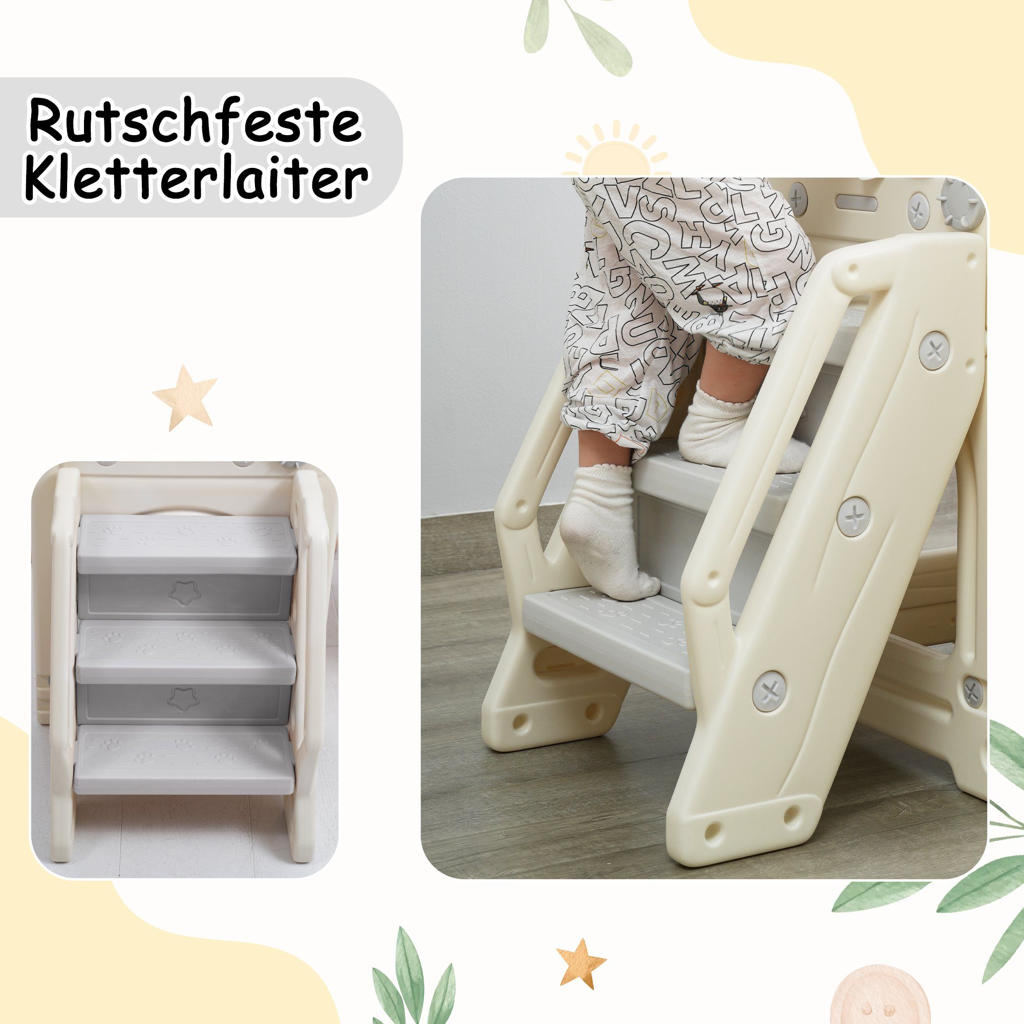 und Schaukel, mit Kinderrutsche Basketballständer Indoor-Rutsche Stauraum 5-in-1-Set Antikgrau Fangqi