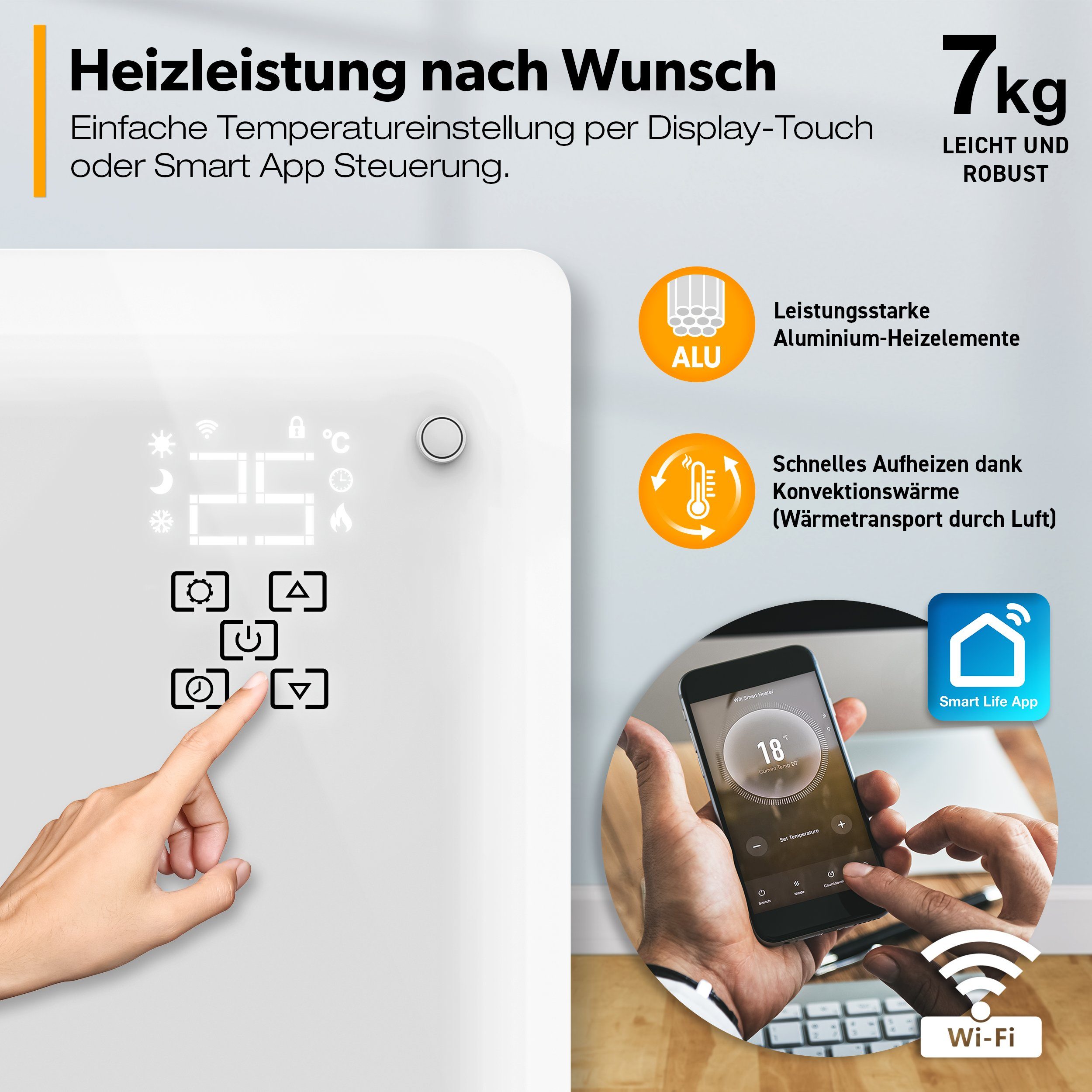 TRESKO Konvektor Glaskonvektor Elektroheizung 1500 & 2000W, 1500 W, APP WiFi Funktion, Glasheizung elektrisch – Bild 4 von 5