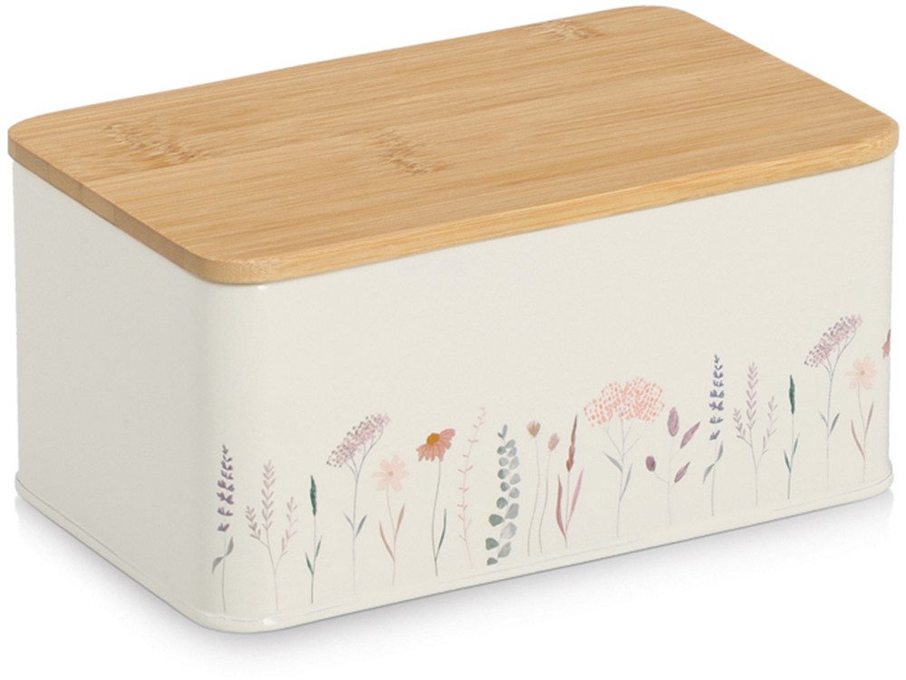 Zeller Present Vorratsdose m. Bambusdeckel "Flowers", Bambus, Metall, (1-tlg), Moderne Materialkombination, 1650 ml
