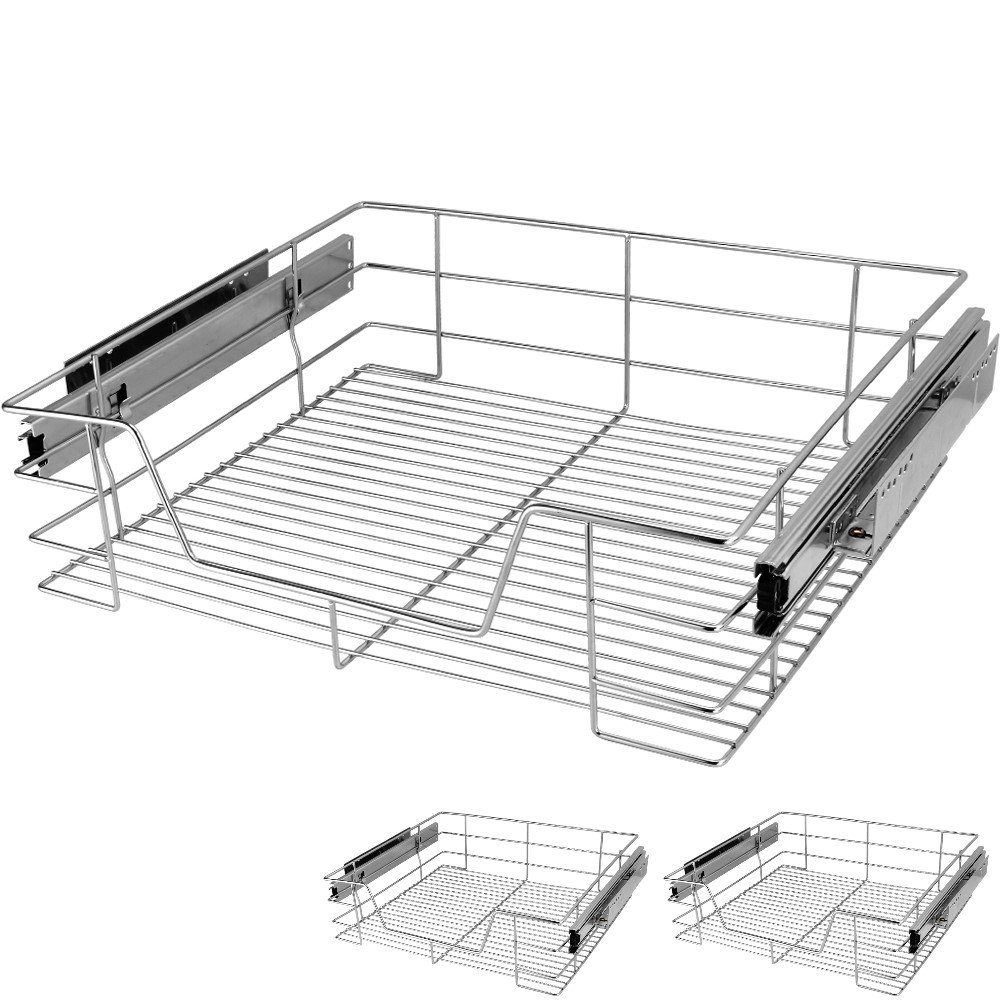 Casaria Schubkasten, 60 cm 3er Set Verchromt 25kg Belastbar Vollauszug mit Montagematerial